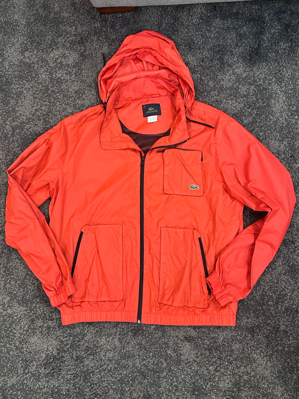 Lacoste Men’s Bright Red Hooded Windbreaker with Croc Logo